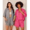 Ekouaer Waffle Knit Lounge Sets for Women Short Sleeve Pajamas Button Down Pjs Oversized Loungewear Shorts Set(Rose Red)