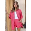 Ekouaer Waffle Knit Lounge Sets for Women Short Sleeve Pajamas Button Down Pjs Oversized Loungewear Shorts Set(Rose Red)