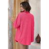 Ekouaer Waffle Knit Lounge Sets for Women Short Sleeve Pajamas Button Down Pjs Oversized Loungewear Shorts Set(Rose Red)
