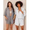 Ekouaer Waffle Knit Lounge Sets for Women Short Sleeve Pajamas Button Down Pjs Oversized Loungewear Shorts Set(White)