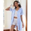 Ekouaer Women Zipper Robes Short Sleeves Housecoat Lightweight Bathrobes Zip Up Robe Casual Nightgown with Pockets S-2XL(Blue Grid Floral)