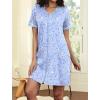Ekouaer Women Zipper Robes Short Sleeves Housecoat Lightweight Bathrobes Zip Up Robe Casual Nightgown with Pockets S-2XL(Blue Grid Floral)