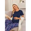 Ekouaer Women’s Maternity Nursing Pajamas Sets Breastfeeding Printed Sleepwear Short Sleeve 2 Pcs Henley Top and Pants Set(Navy Blue Print)