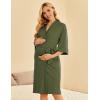 Ekouaer Womens Maternity Nursing Robe for Hospital V Neck Pregnancy Bathrobes 3/4 Sleeve Labor Delivery Nightgowns(Army Green)