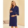 Ekouaer Womens Maternity Nursing Robe for Hospital V Neck Pregnancy Bathrobes 3/4 Sleeve Labor Delivery Nightgowns(Navy Blue)