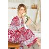 Ekouaer Womens Nightgown Long Loungewear V Neck Nightshirt Sleepwear Full Length Sleepshirt with Pockets(Red Cashews)