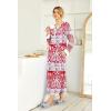 Ekouaer Womens Nightgown Long Loungewear V Neck Nightshirt Sleepwear Full Length Sleepshirt with Pockets(Red Cashews)