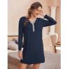 Ekouaer Women’s Nightshirt Long Sleeve Button Down Nightgown V-Neck Sleepwear Casual Pajama Dress(Dark Blue)