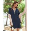 Ekouaer Women’s Nightshirt Long Sleeve Button Down Nightgown V-Neck Sleepwear Casual Pajama Dress(Dark Blue)