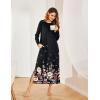 Ekouaer Women’s Nightshirt Long Sleeve Nightgown Round Neck Sleepwear Full Length Pajama Dress with Pockets Loungewear S-XXL(Black Flower)
