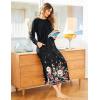 Ekouaer Women’s Nightshirt Long Sleeve Nightgown Round Neck Sleepwear Full Length Pajama Dress with Pockets Loungewear S-XXL(Black Flower)