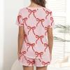 Ekouaer Women’s Pajamas Sets Short Sleeve Lounge Sets Sleepwear Casual Two Piece Pjs With Pockets(Pink Bow)