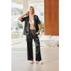 Ekouaer Womens Silk Pajama Sets Short Sleeve Button Down Shirt with Long Pants Soft Sleepwear Satin Pjs Lounge Set S-XXL(Black)