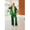 Ekouaer Womens Silk Pajama Sets Short Sleeve Button Down Shirt with Long Pants Soft Sleepwear Satin Pjs Lounge Set S-XXL(Dark Green)