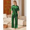 Ekouaer Womens Silk Pajama Sets Short Sleeve Button Down Shirt with Long Pants Soft Sleepwear Satin Pjs Lounge Set S-XXL(Dark Green)