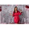 Ekouaer Womens Silk Robe Short Lace Trim Satin Robe 3/4 Sleeve Sexy Kimono Bride Robe Comfy Sleepwear with Pockets(Wine Red)