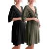 Ekouaer 3 in 1 Labor/Delivery/Hospital Gown 2 Pack Maternity Dress Nursing Nightgown Sleepwear(Black/Army Green)