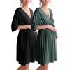 Ekouaer 3 in 1 Labor/Delivery/Hospital Gown 2 Pack Maternity Dress Nursing Nightgown Sleepwear(Black/Dark Green)