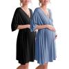 Ekouaer 3 in 1 Labor/Delivery/Hospital Gown 2 Pack Maternity Dress Nursing Nightgown Sleepwear(Black/Lake Blue)