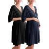 Ekouaer 3 in 1 Labor/Delivery/Hospital Gown 2 Pack Maternity Dress Nursing Nightgown Sleepwear(Black/Navy Blue)