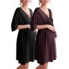 Ekouaer 3 in 1 Labor/Delivery/Hospital Gown 2 Pack Maternity Dress Nursing Nightgown Sleepwear(Black/Wine Red)