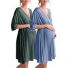 Ekouaer 3 in 1 Labor/Delivery/Hospital Gown 2 Pack Maternity Dress Nursing Nightgown Sleepwear(Dark Green/Lake Blue)