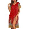 Ekouaer House Dresses for Women with Pockets Button Down Nightgowns Plus Size Moo Moos Mumu Dresses Floral Print S-3XL(Ethnic Red)