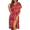 Ekouaer House Dresses for Women with Pockets Button Down Nightgowns Plus Size Moo Moos Mumu Dresses Floral Print S-3XL(Flower Red)