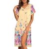Ekouaer House Dresses for Women with Pockets Button Down Nightgowns Plus Size Moo Moos Mumu Dresses Floral Print S-3XL(Flower Yellow)