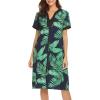 Ekouaer Housecoat Women Zipper Front Duster Robe Short Sleeve Lounger Housedress Pockets Nightgown Casual Nights S-XXXL(Black Green Leaves)