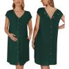 Ekouaer Labor/Delivery/Hospital Gown Nursing Nightgown Maternity Sleepwear With Pockets Postpartum Gowns with Button S-XXL(Dark Green)