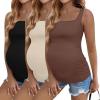 Ekouaer Maternity Tank Tops 3 Pack Square Neck Pregnancy Shirts for Women Summer Ruched Side Sleeveless Pregnant Clothes Top(Brown/Black/Beige)