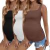 Ekouaer Maternity Tank Tops 3 Pack Square Neck Pregnancy Shirts for Women Summer Ruched Side Sleeveless Pregnant Clothes Top(Brown/Black/White)