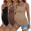 Ekouaer Maternity Tank Tops 3 Pack Square Neck Pregnancy Shirts for Women Summer Ruched Side Sleeveless Pregnant Clothes Top(Brown/Khaki/Black)