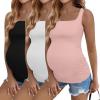 Ekouaer Maternity Tank Tops 3 Pack Square Neck Pregnancy Shirts for Women Summer Ruched Side Sleeveless Pregnant Clothes Top(Dirty Pink/White/Black)
