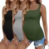 Ekouaer Maternity Tank Tops 3 Pack Square Neck Pregnancy Shirts for Women Summer Ruched Side Sleeveless Pregnant Clothes Top(Light Grey/Army Green/Black)