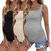 Ekouaer Maternity Tank Tops 3 Pack Square Neck Pregnancy Shirts for Women Summer Ruched Side Sleeveless Pregnant Clothes Top(Light Grey/Beige/Black)