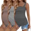 Ekouaer Maternity Tank Tops 3 Pack Square Neck Pregnancy Shirts for Women Summer Ruched Side Sleeveless Pregnant Clothes Top(White Striped/Black Striped/Brown Striped)