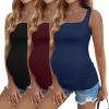 Ekouaer Maternity Tank Tops 3 Pack Square Neck Pregnancy Shirts for Women Summer Ruched Side Sleeveless Pregnant Clothes Top(Wine/Navy Blue/Black)