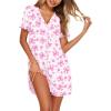Ekouaer Nightgowns for Women Button Down Sleep Shirt Short Sleeve NightShirts Boyfriend Sleepdress Soft Pajama Dress(Pink Floral)