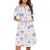 Ekouaer Sleepwear Womens Snap Front Nightgown Housecoat Cotton Duster Short Sleeve House Dress(White Purple Florals)