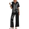 Ekouaer Womens Silk Pajama Sets Short Sleeve Button Down Shirt with Long Pants Soft Sleepwear Satin Pjs Lounge Set S-XXL(Black)
