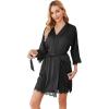 Ekouaer Womens Silk Robe Short Lace Trim Satin Robe 3/4 Sleeve Sexy Kimono Bride Robe Comfy Sleepwear with Pockets(Black)