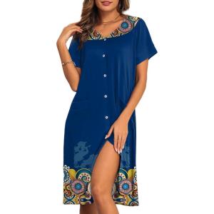 Ekouaer House Dresses for Women with Pockets Button Down Nightgowns Plus Size Moo Moos Mumu Dresses Floral Print S-3XL(Mandola)