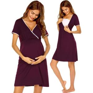 Ekouaer Nursing Nightgown Delivery and Labor Gown for Hospital Short Sleeve Maternity Breastfeeding Dress(Rosewood)