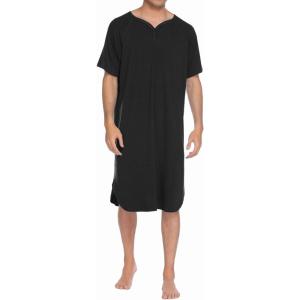 Ekouaer Sleepwear Men’s Nightshirt Short Sleeve Pajamas Comfy Big & Tall Henley Sleep Shirt M-XXXL(Black)