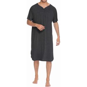 Ekouaer Sleepwear Men’s Nightshirt Short Sleeve Pajamas Comfy Big & Tall Henley Sleep Shirt M-XXXL(Dark Grey)