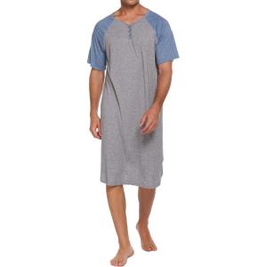 Ekouaer Sleepwear Men’s Nightshirt Short Sleeve Pajamas Comfy Big & Tall Henley Sleep Shirt M-XXXL(Grey With Light Blue)