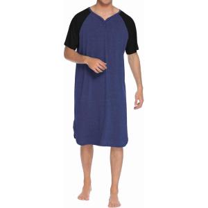 Ekouaer Sleepwear Men’s Nightshirt Short Sleeve Pajamas Comfy Big & Tall Henley Sleep Shirt M-XXXL(Navy With Black)