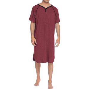 Ekouaer Sleepwear Men’s Nightshirt Short Sleeve Pajamas Comfy Big & Tall Henley Sleep Shirt M-XXXL(Wine)